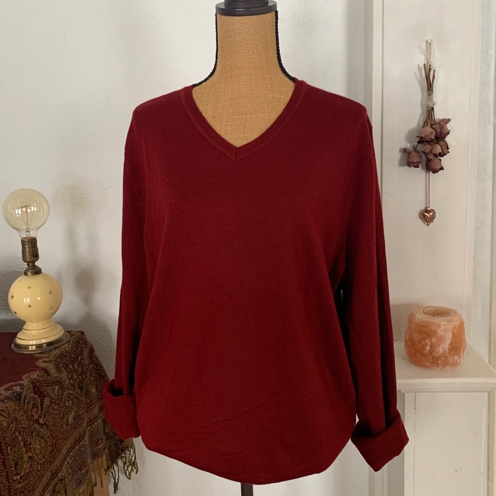 Burgundy Merino Blend Pullover Sweater Large